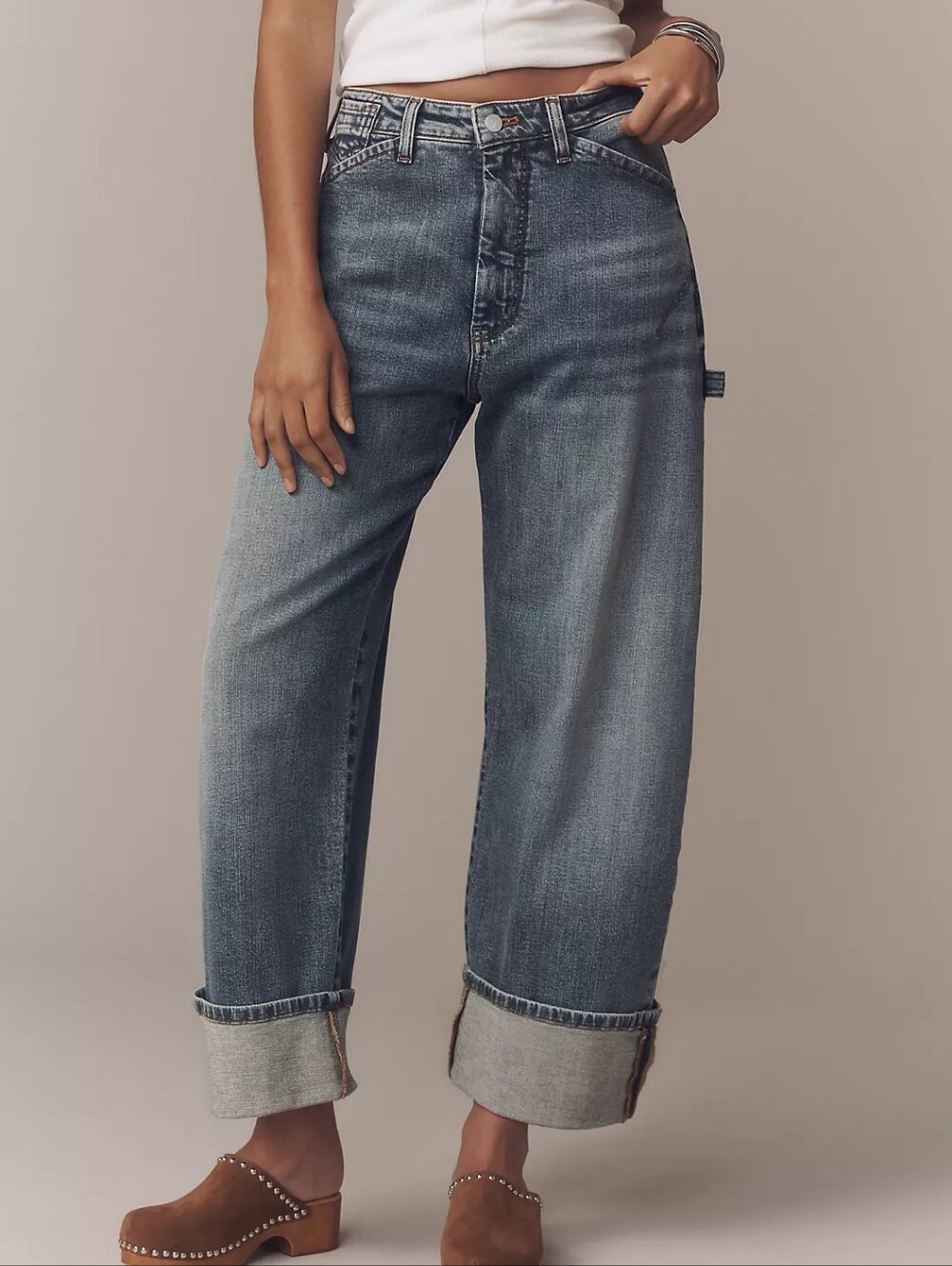 Pilcro Kayden High-Rise Carpenter Barrel Jeans Medium Wash 27 Workwear Utility